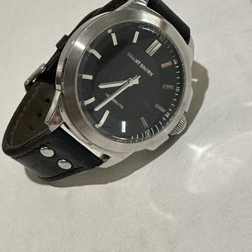 Grant Brown Black Leather Strap Watch